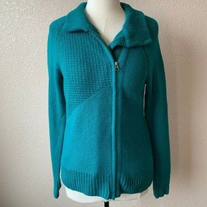 REI Cardigan Sweater Solid Teal Green Zip Up